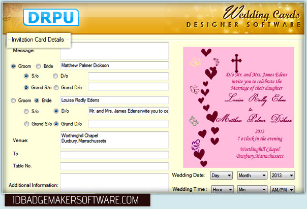 Screenshots of wedding card maker software to design wedding invitation